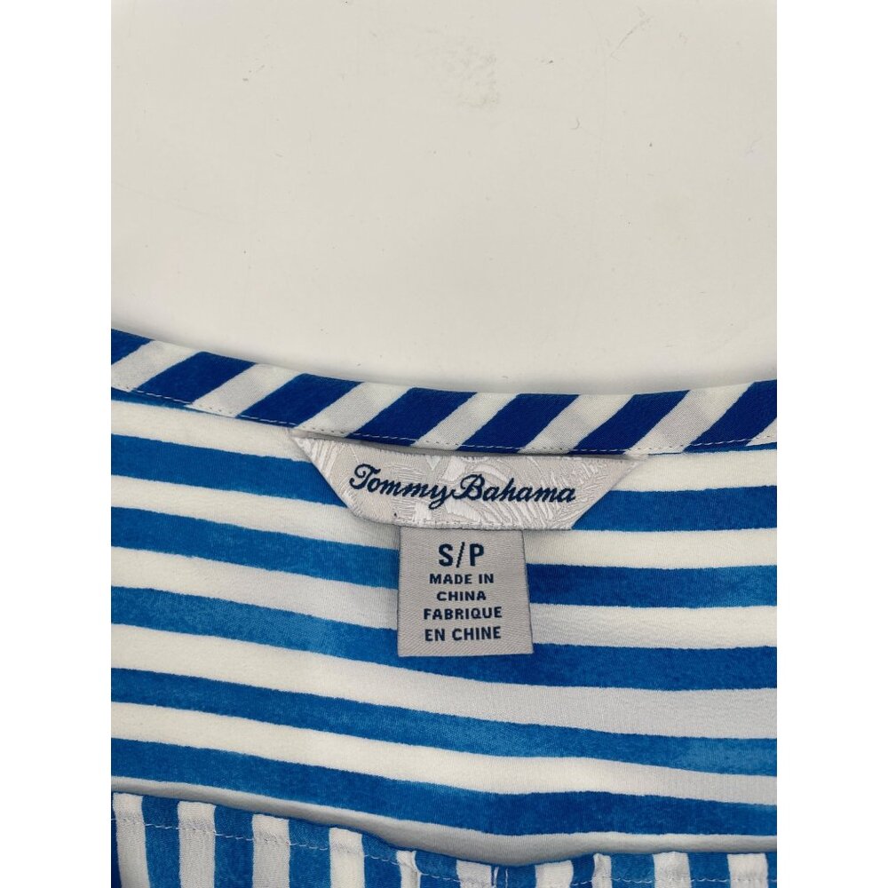 Tommy Bahama Womens Small Striped Silk Sleeveless Tie Front Blouse Blue White - Picture 4 of 7